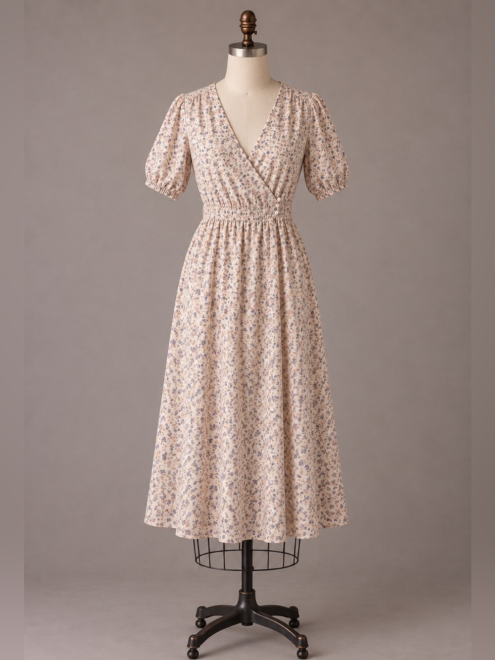 Mirth Handmade Collection Floral Wrap Midi Dress | Small | Made in India
